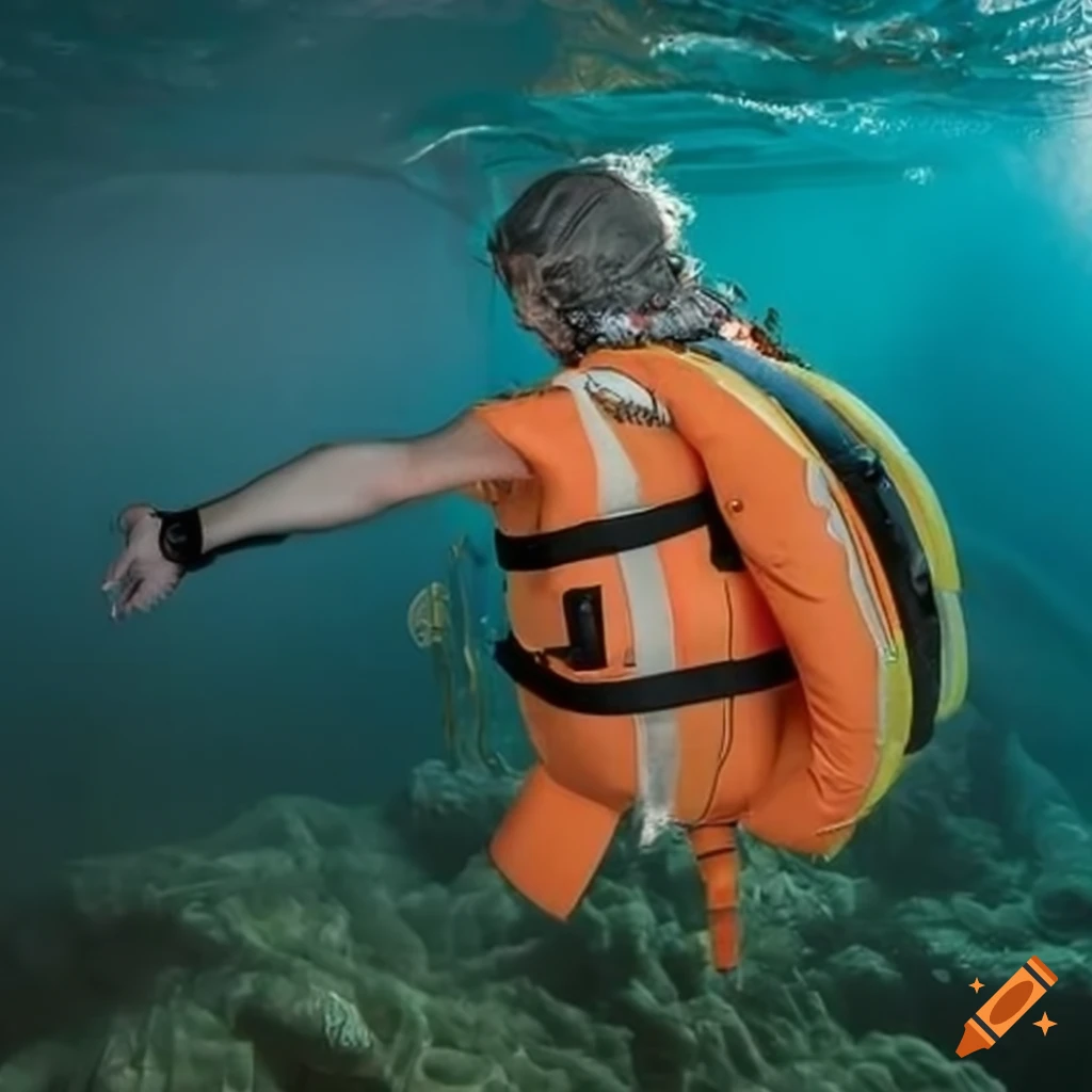 Space marine inflatable lifejacket on water