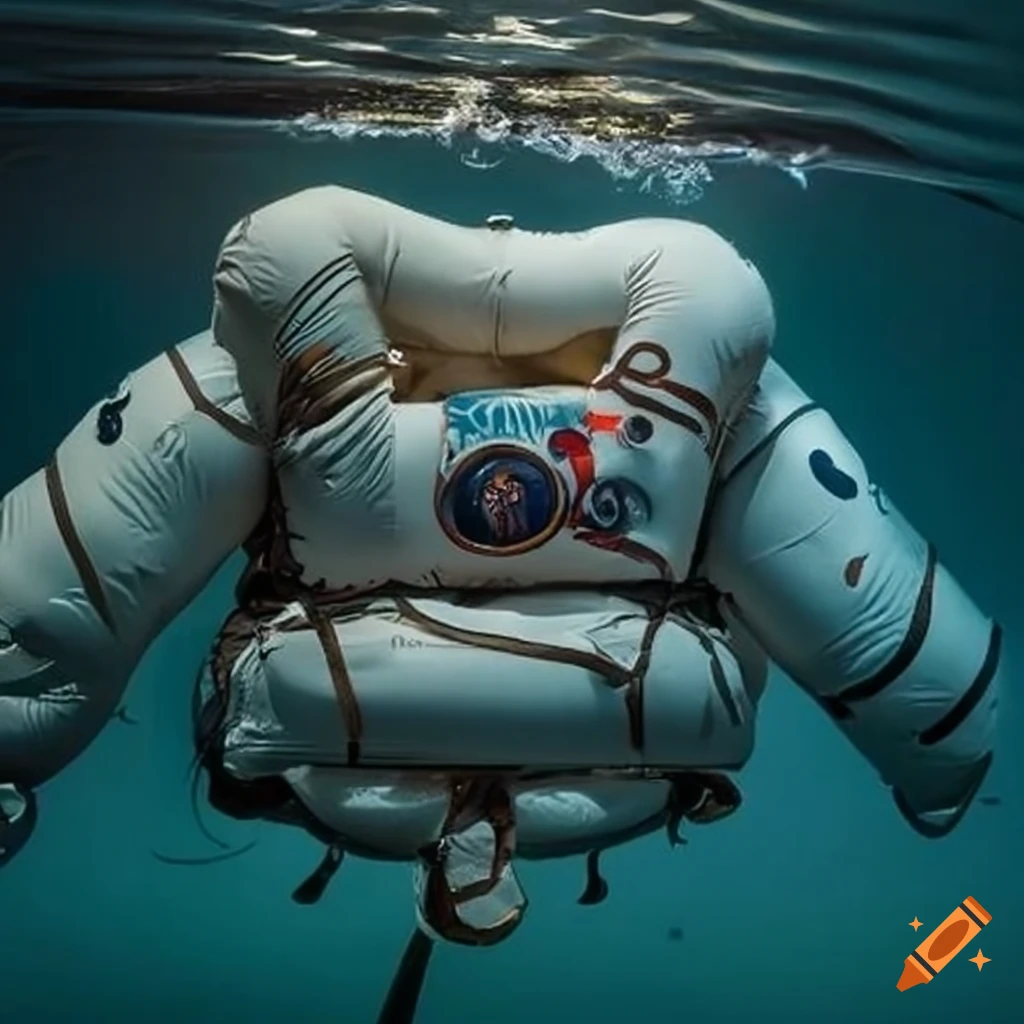 Space marine inflatable lifejacket on water