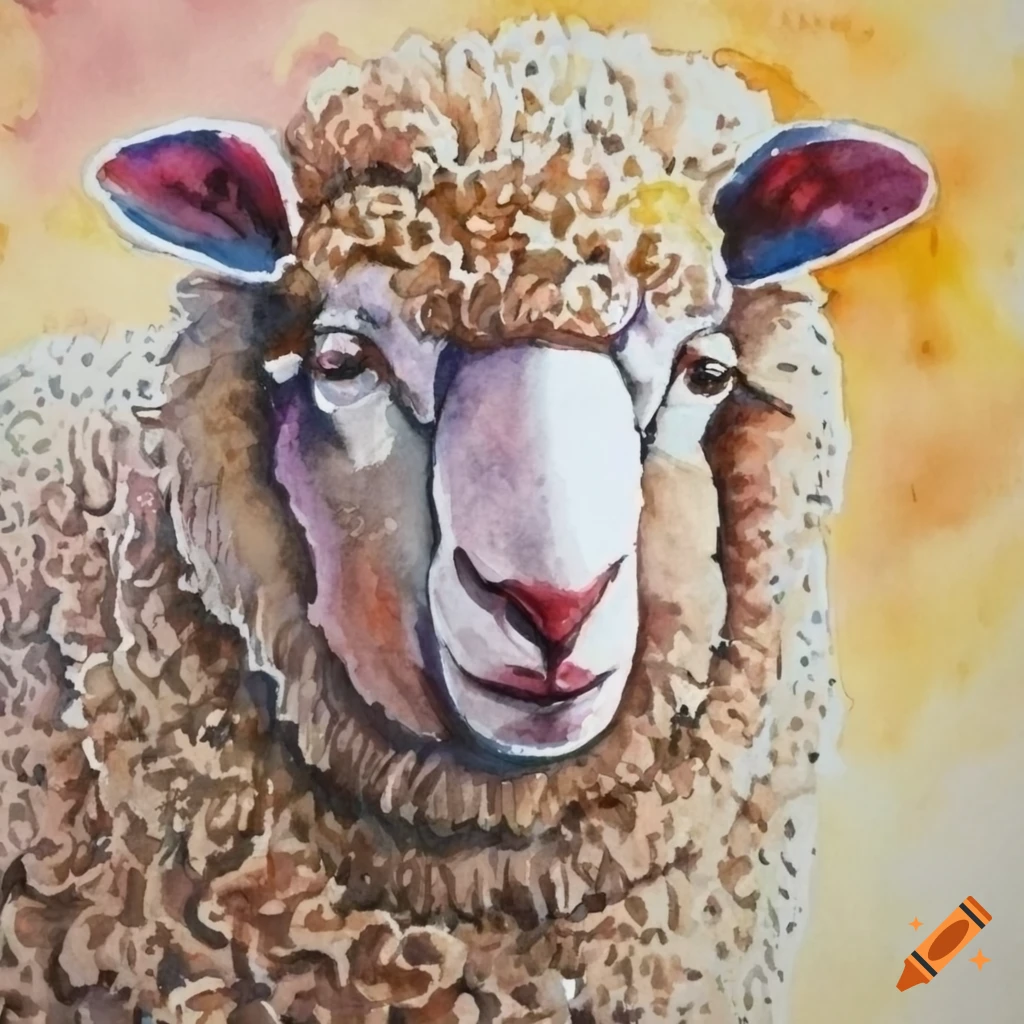 Australian merino sheep in watercolor painting on Craiyon