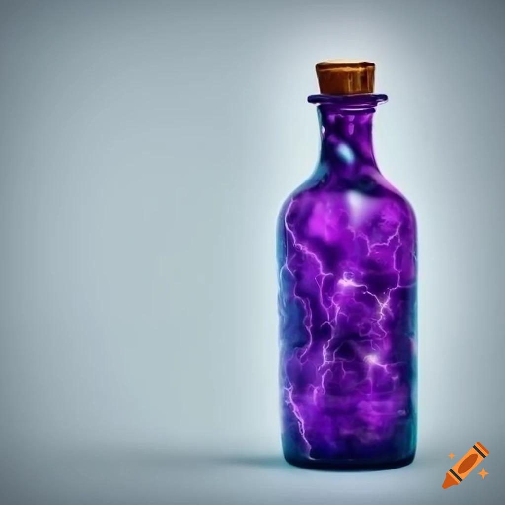 Thunderbrew potion in unique glass bottle on white background