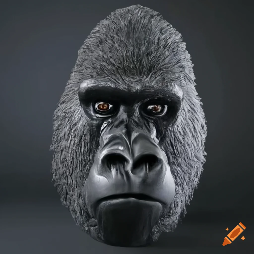 Black granite gorilla sculpture face