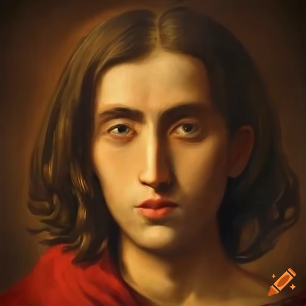 Portrait of a young man with a red blanket in medieval style on Craiyon