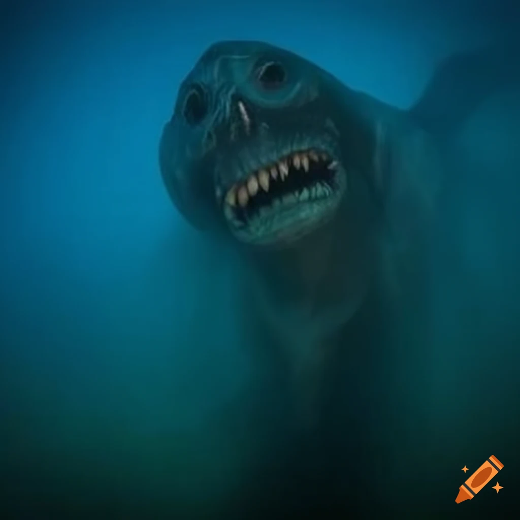 Giant scary underwater monster in a dramatic photo style