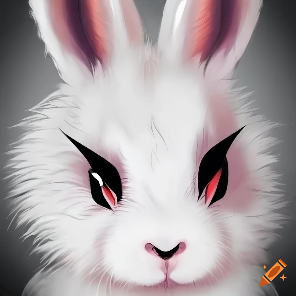 White furry rabbit with green eyes on Craiyon