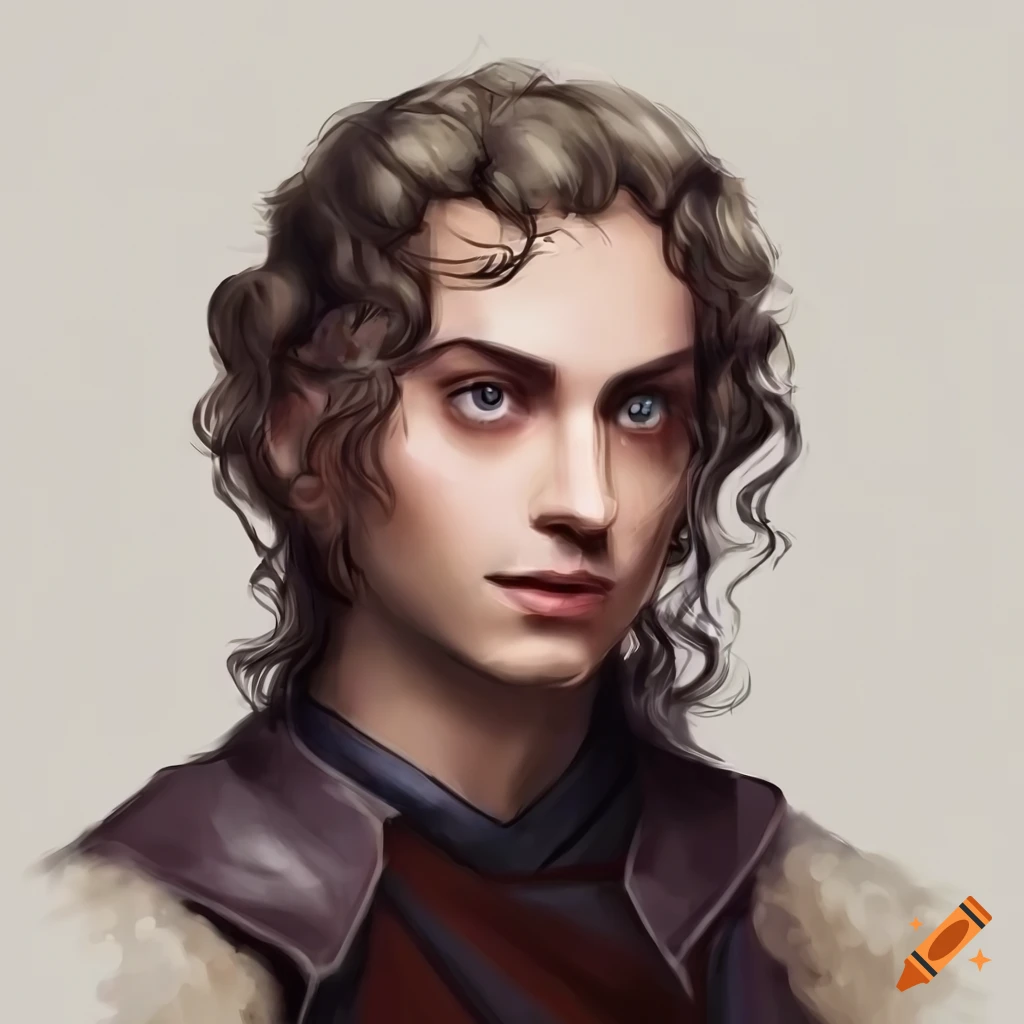 Illustration of a handsome male with long curly hair and medieval ...