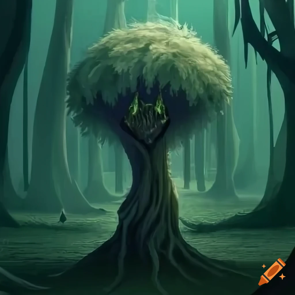 Tree-spirit fantasy monster in high resolution with sharp contrasts