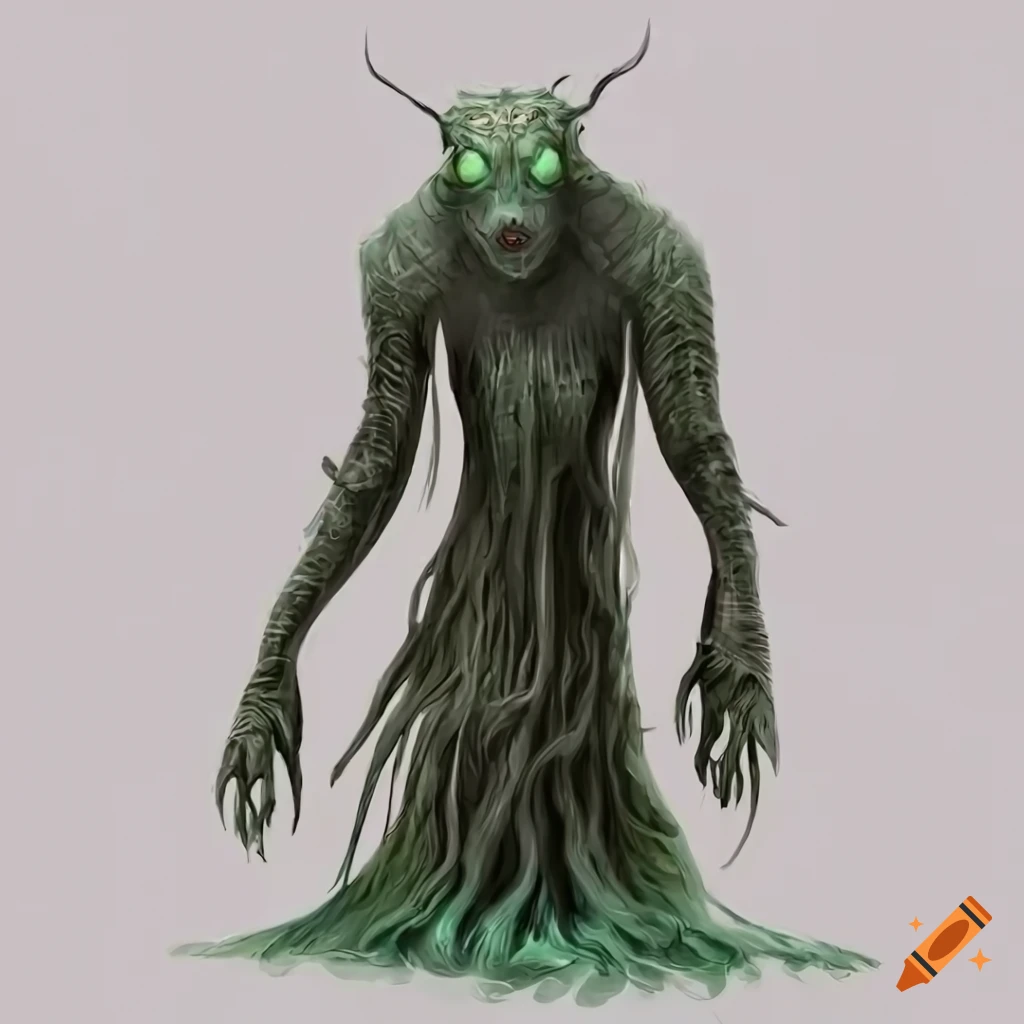 Tree-spirit fantasy monster on a white background in 8k resolution