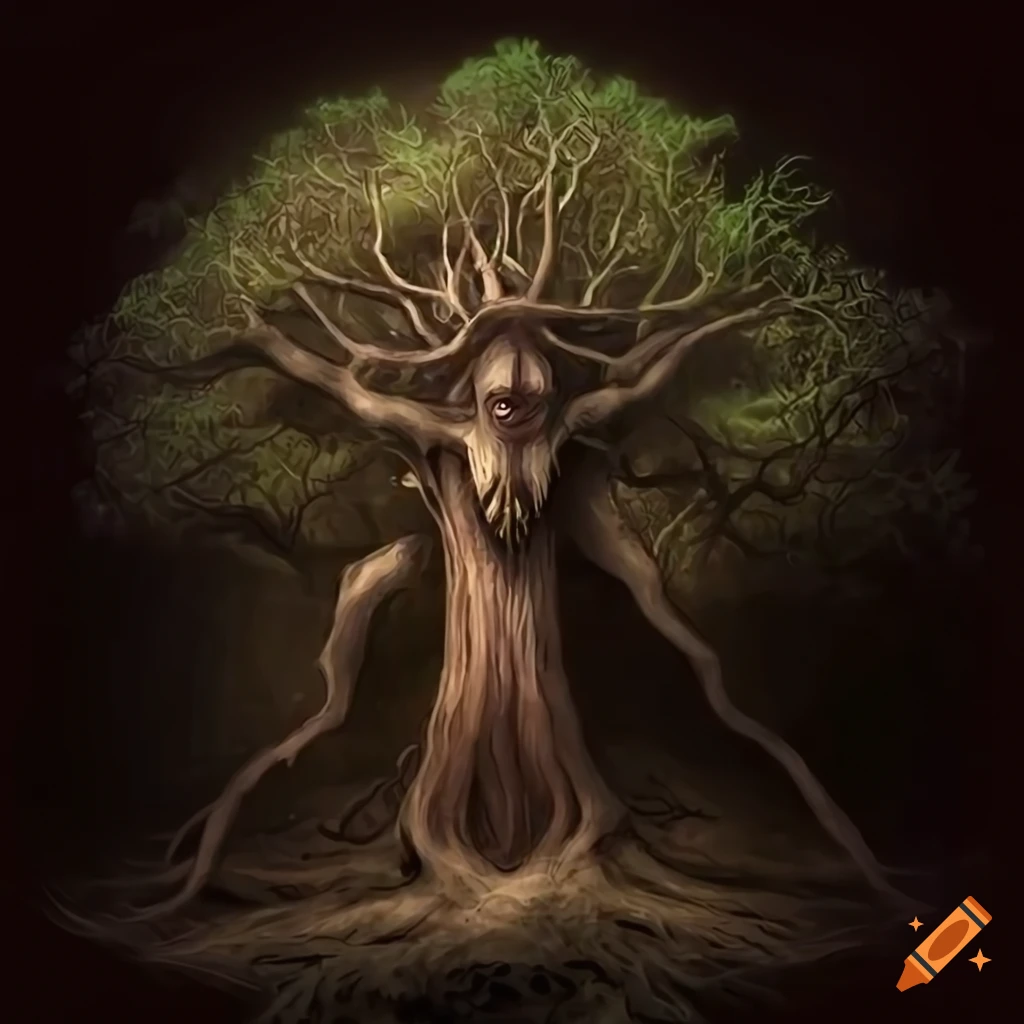 Tree spirit fantasy design in sharp 8k resolution on a white background ...