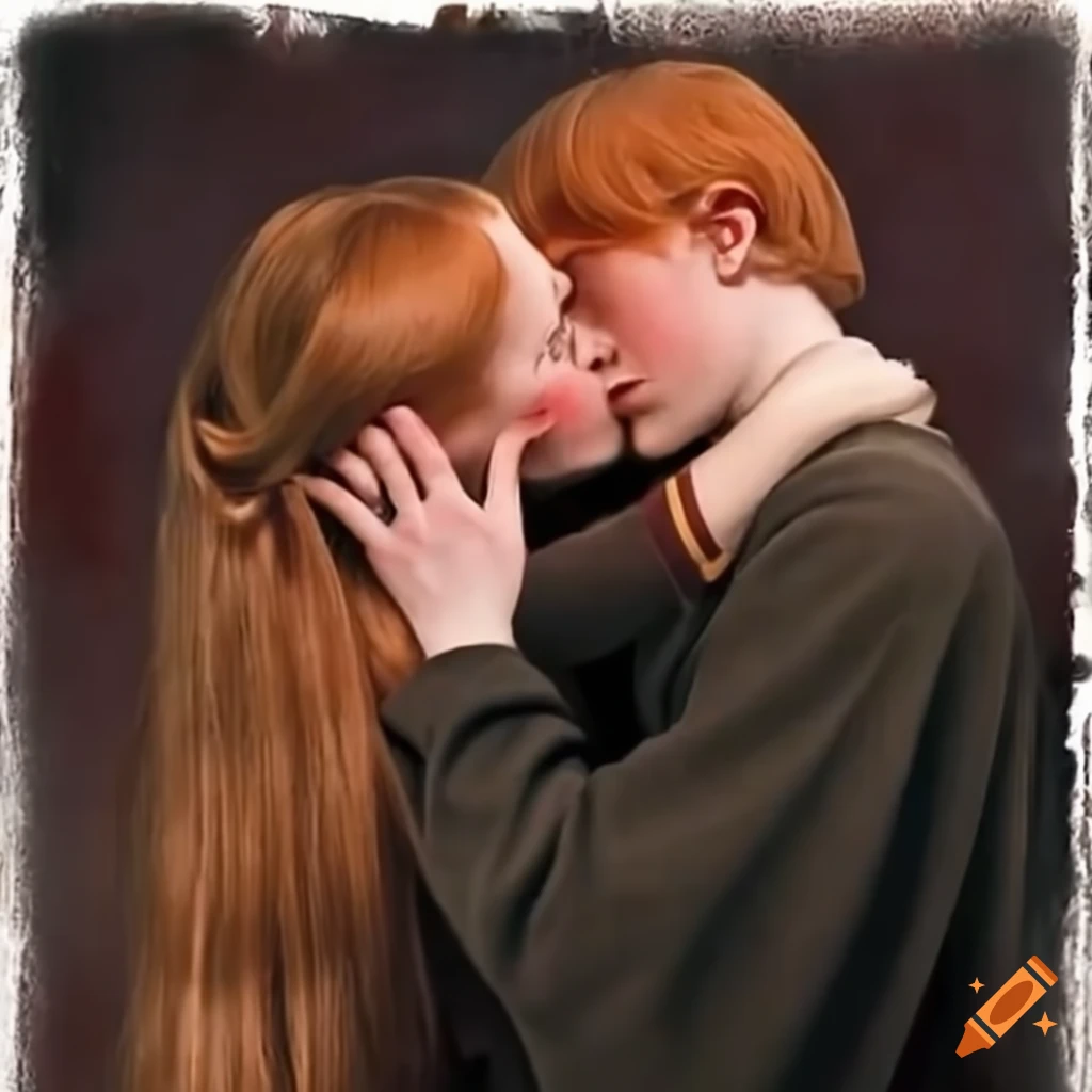 Ron Weasley kissing Ginny Weasley on the neck