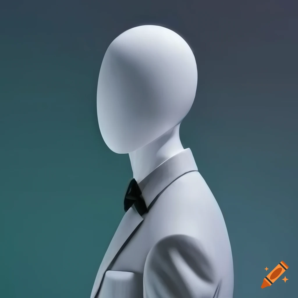 Faceless mannequin in a suit against a dark radial gradient background