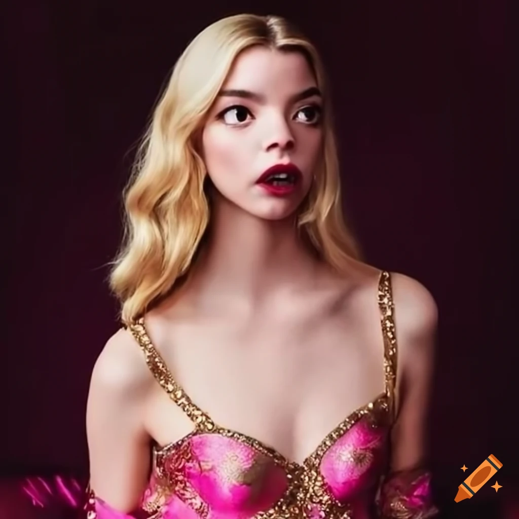 Stunning anya taylorjoy in modern pink and gold outfit on Craiyon