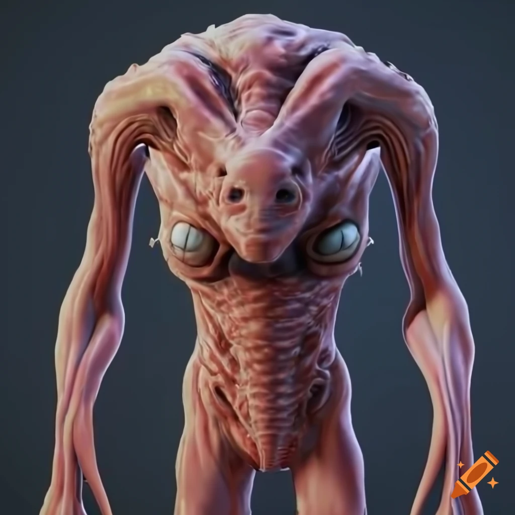 Detailed front-facing invertebrate alien-like creature in 3D