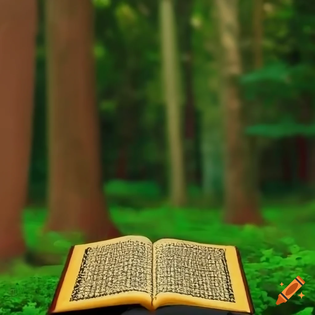 Open Koran with trees in the background