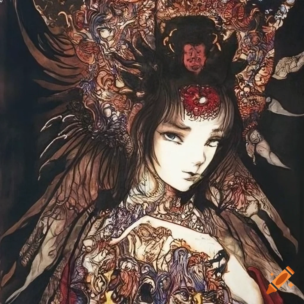 Detailed brain explosion in the style of Yoshitaka Amano and