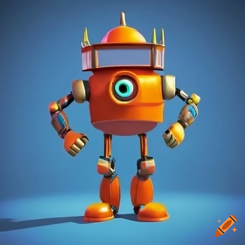 Pixar style 3d robot monster character in construction work outfit