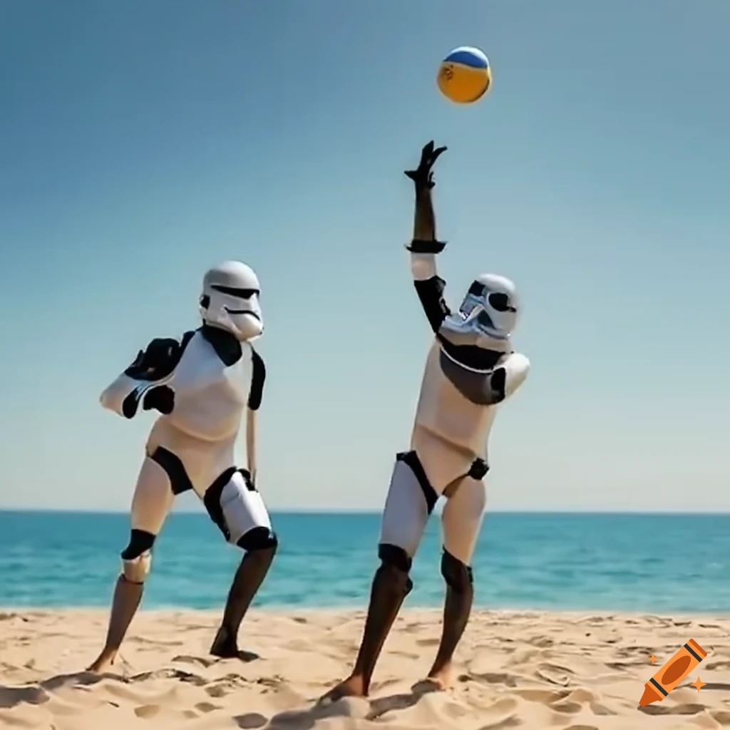 Stormtroopers playing volleyball at the beach