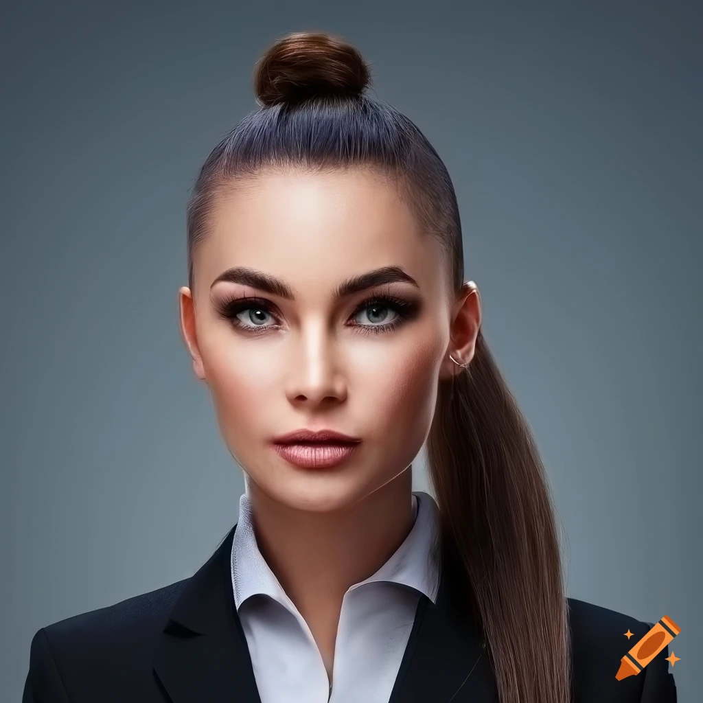Woman in business casual attire with a ponytail on Craiyon