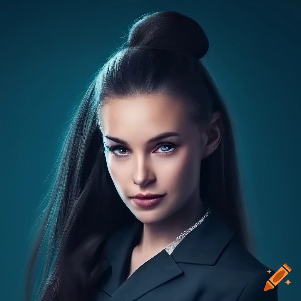 Woman in business casual attire with a ponytail on Craiyon