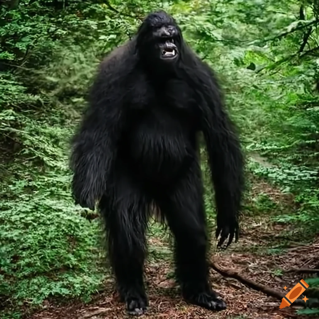 Large Bigfoot walking through dense forest brush