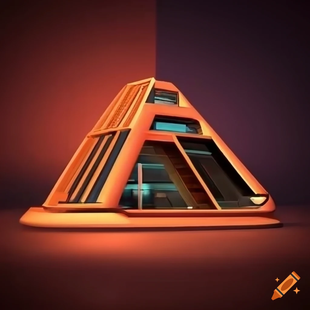 Futuristic sci-fi building with organic angles in orange tones on Craiyon