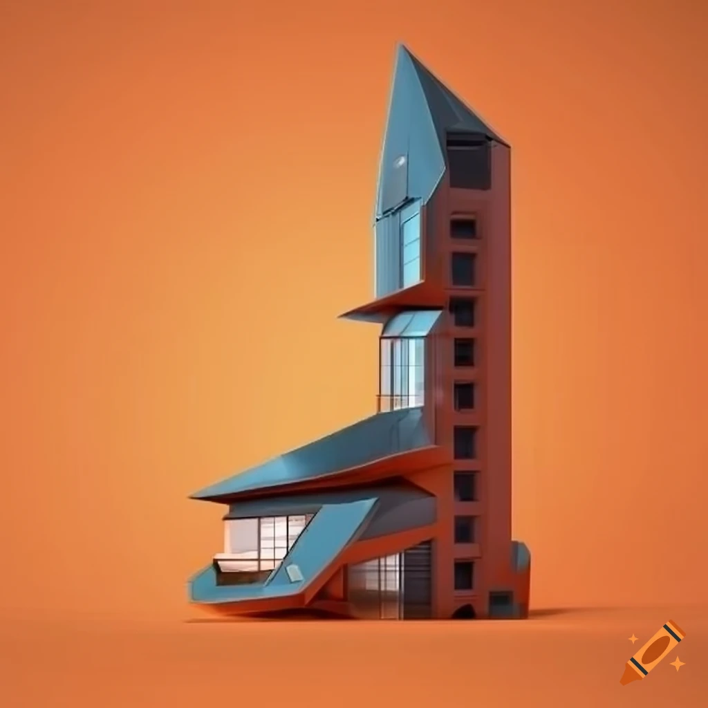 Futuristic sci-fi building with organic angles in orange tones on Craiyon