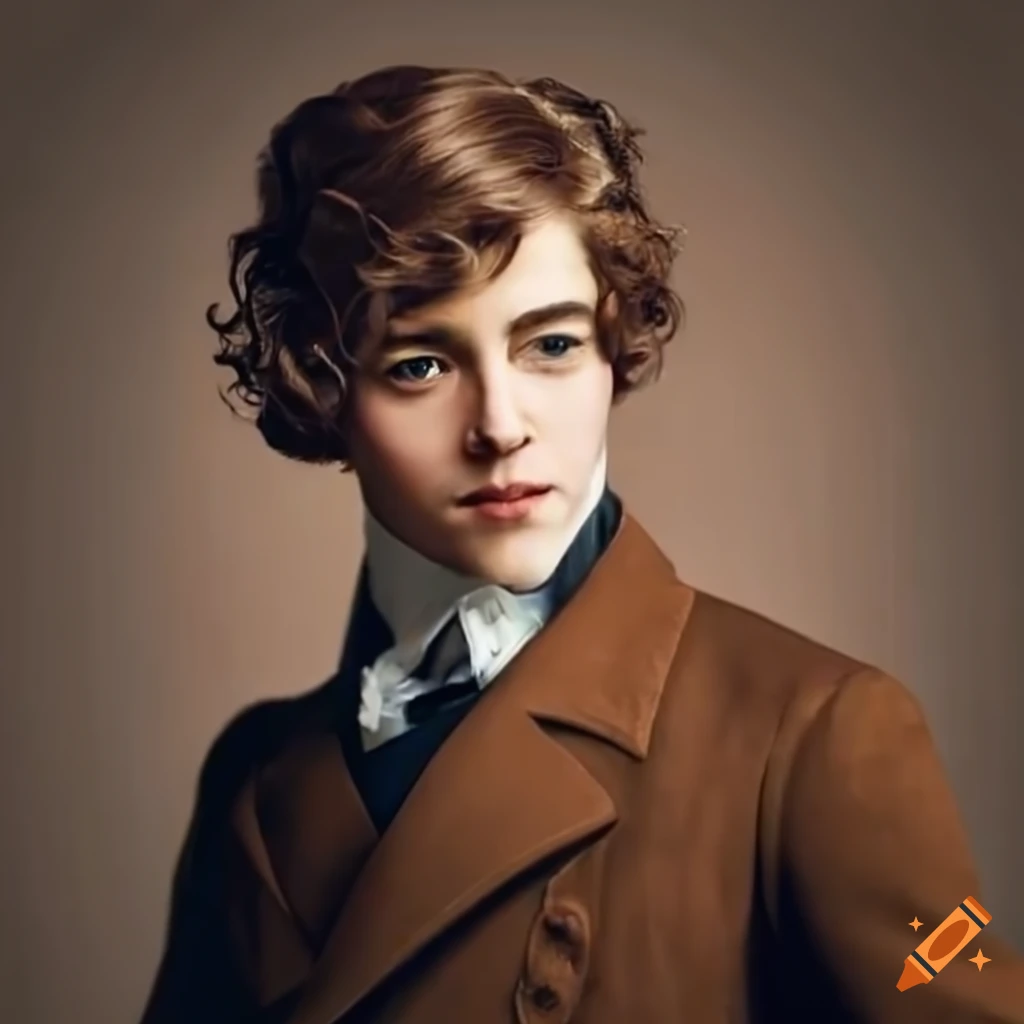Handsome young man in 19th-century brown coat