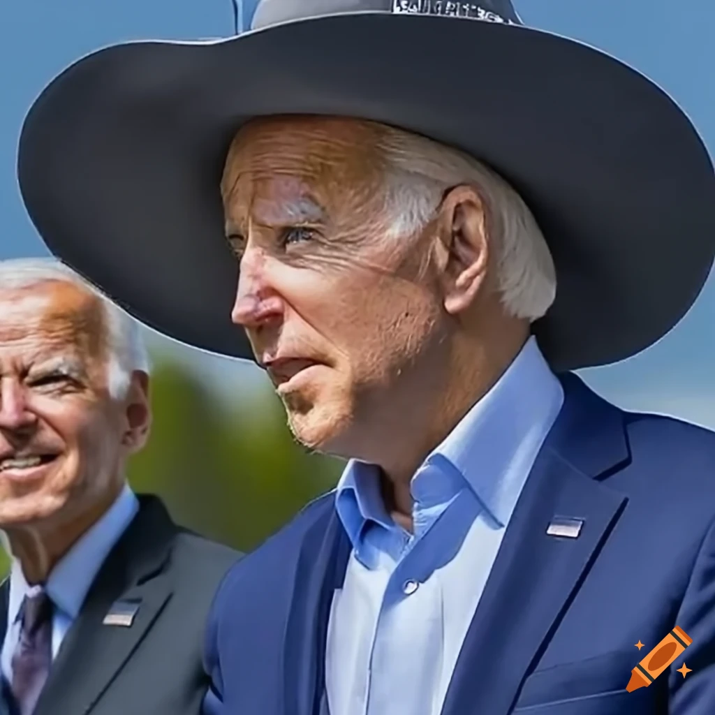 Joe biden wearing a large cowboy hat in a photorealistic portrait on ...