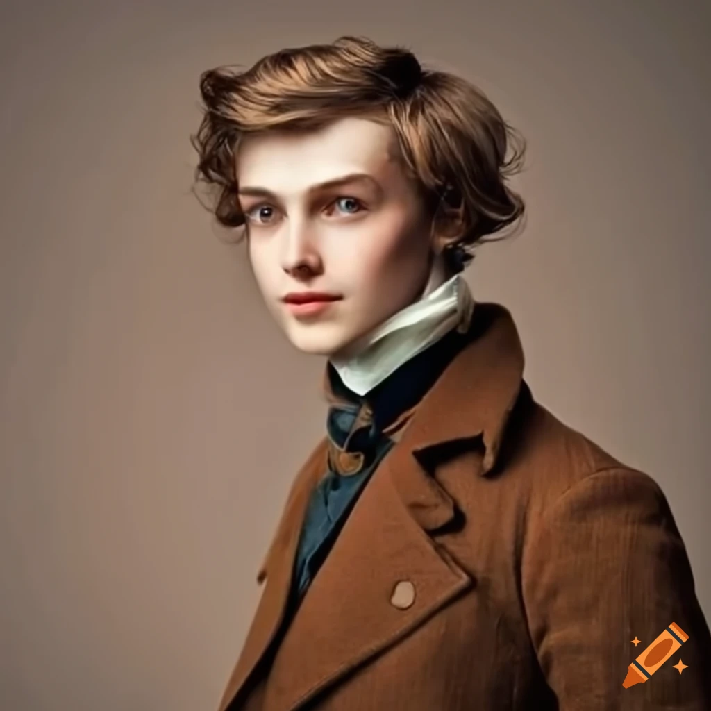 Handsome young man in 19th-century brown coat