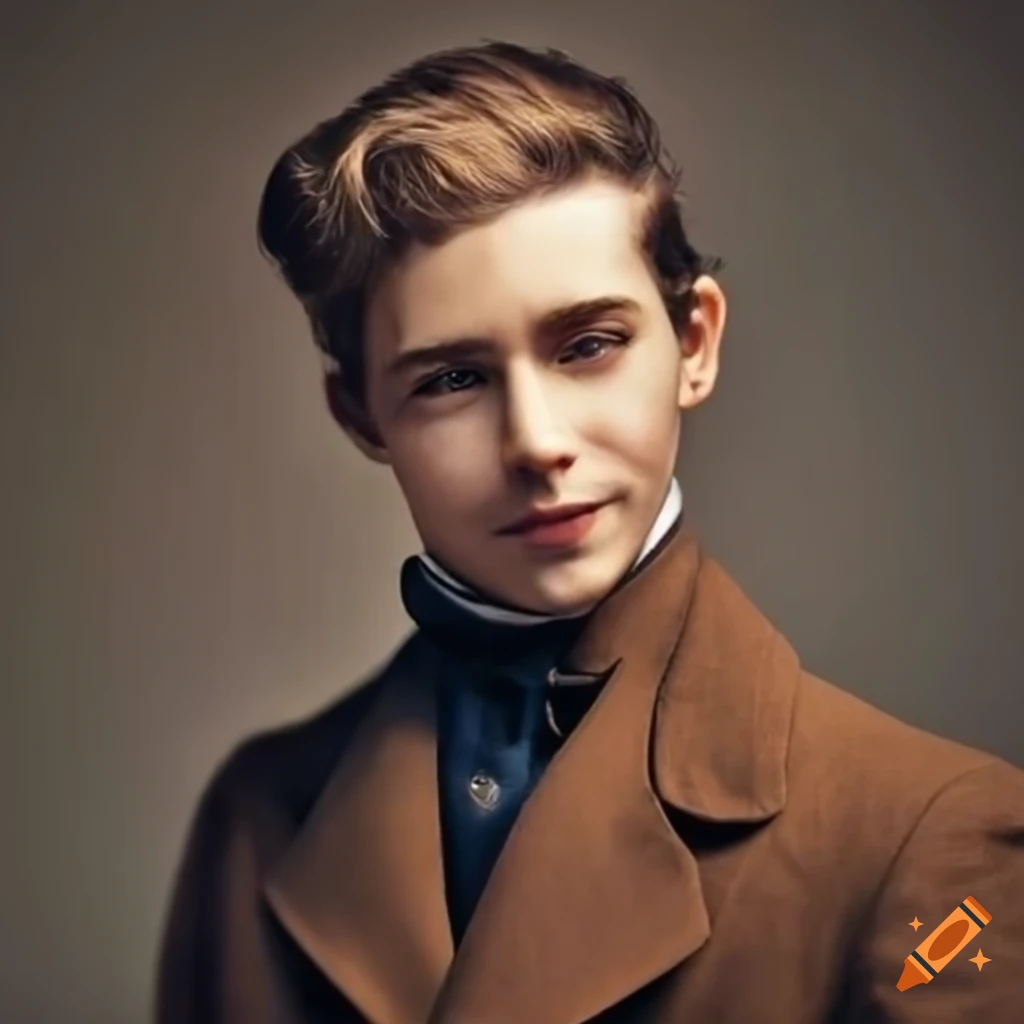Handsome young man in 19th-century brown coat