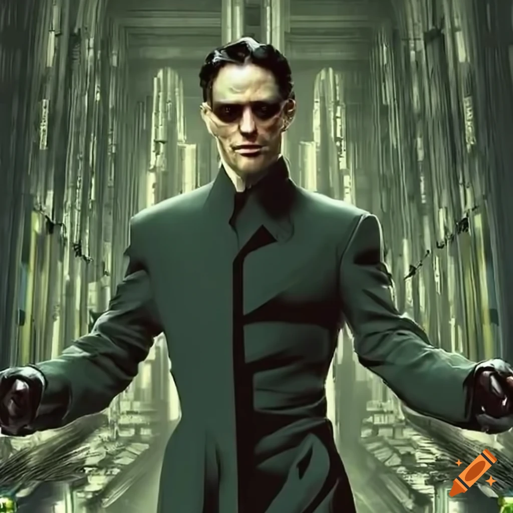 Character neo from matrix with a distinctive weapon on Craiyon