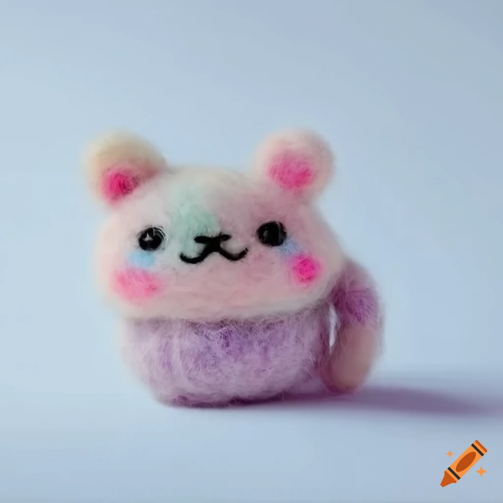 Felted wool creature cute kitten on a white background