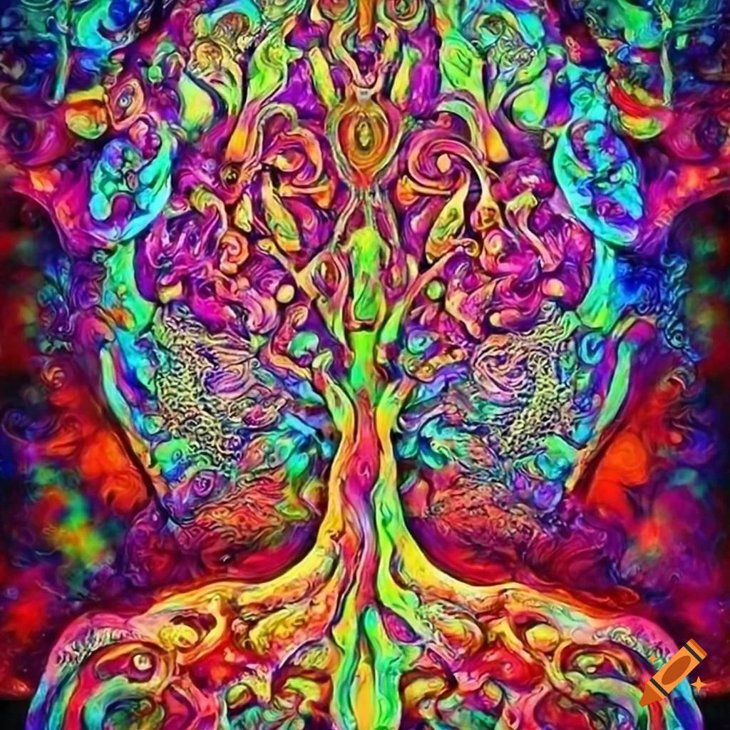 Psychedelic haekel-style painting of brain and celtic tree of life on ...