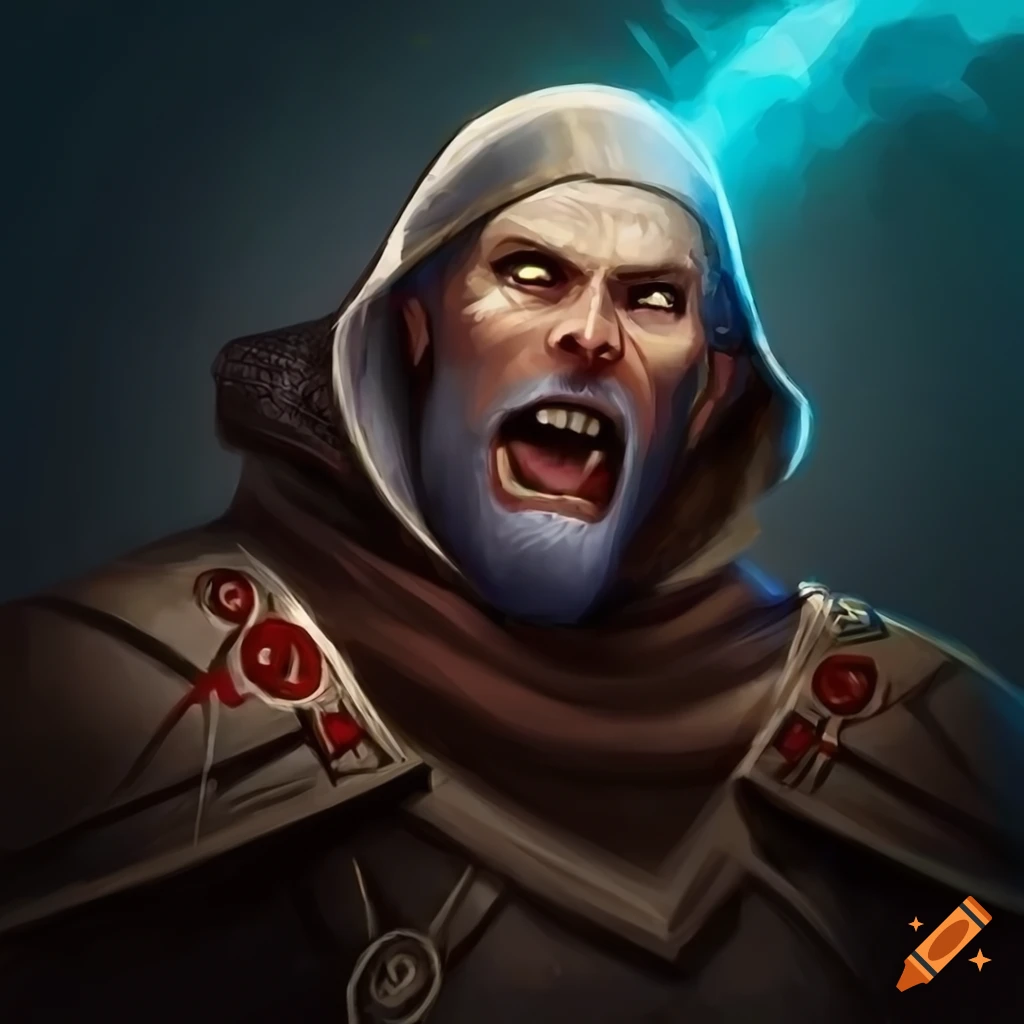 Medieval commander yelling with angry expression in fantasy spell icon ...