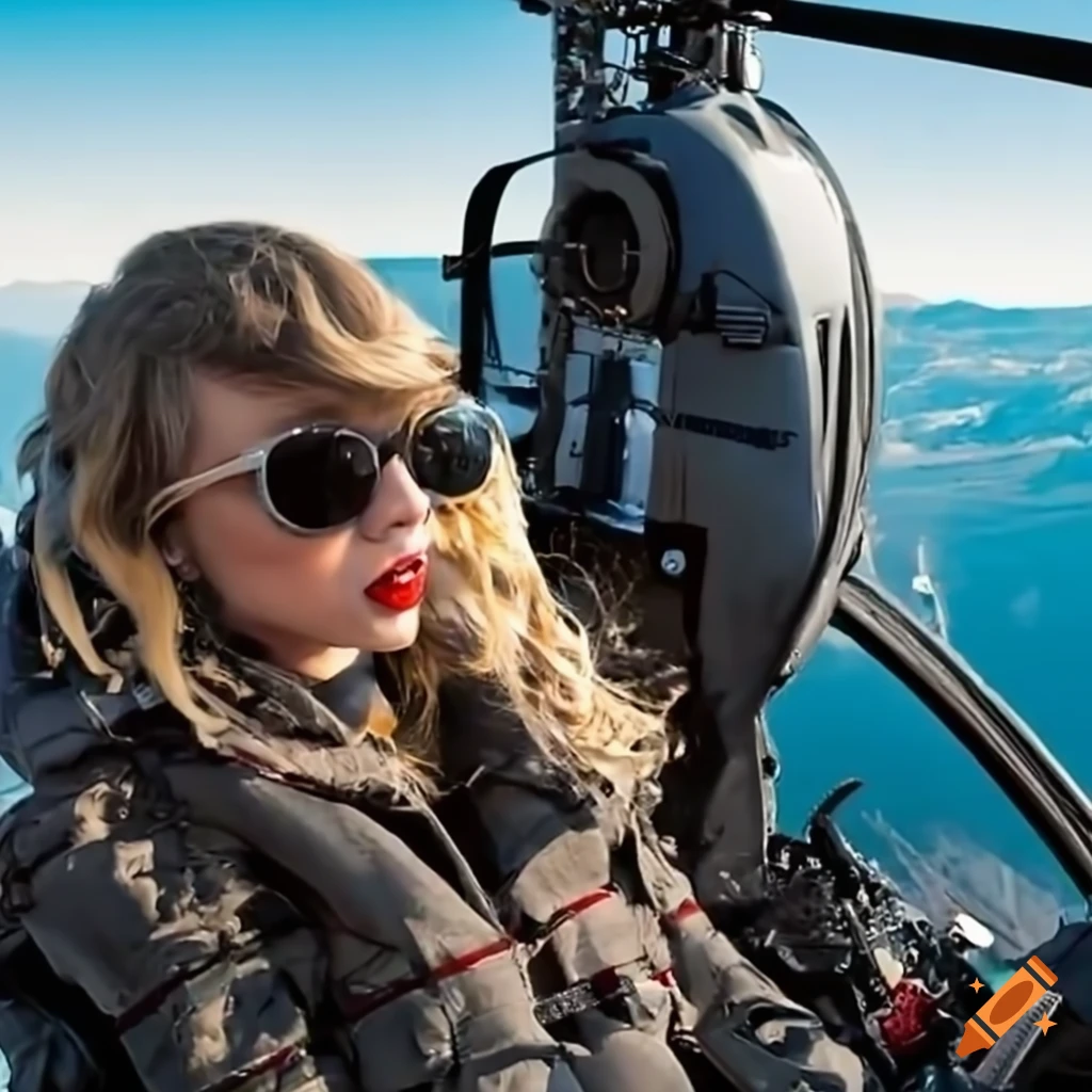 Taylor Swift boarding a helicopter with a Canadian