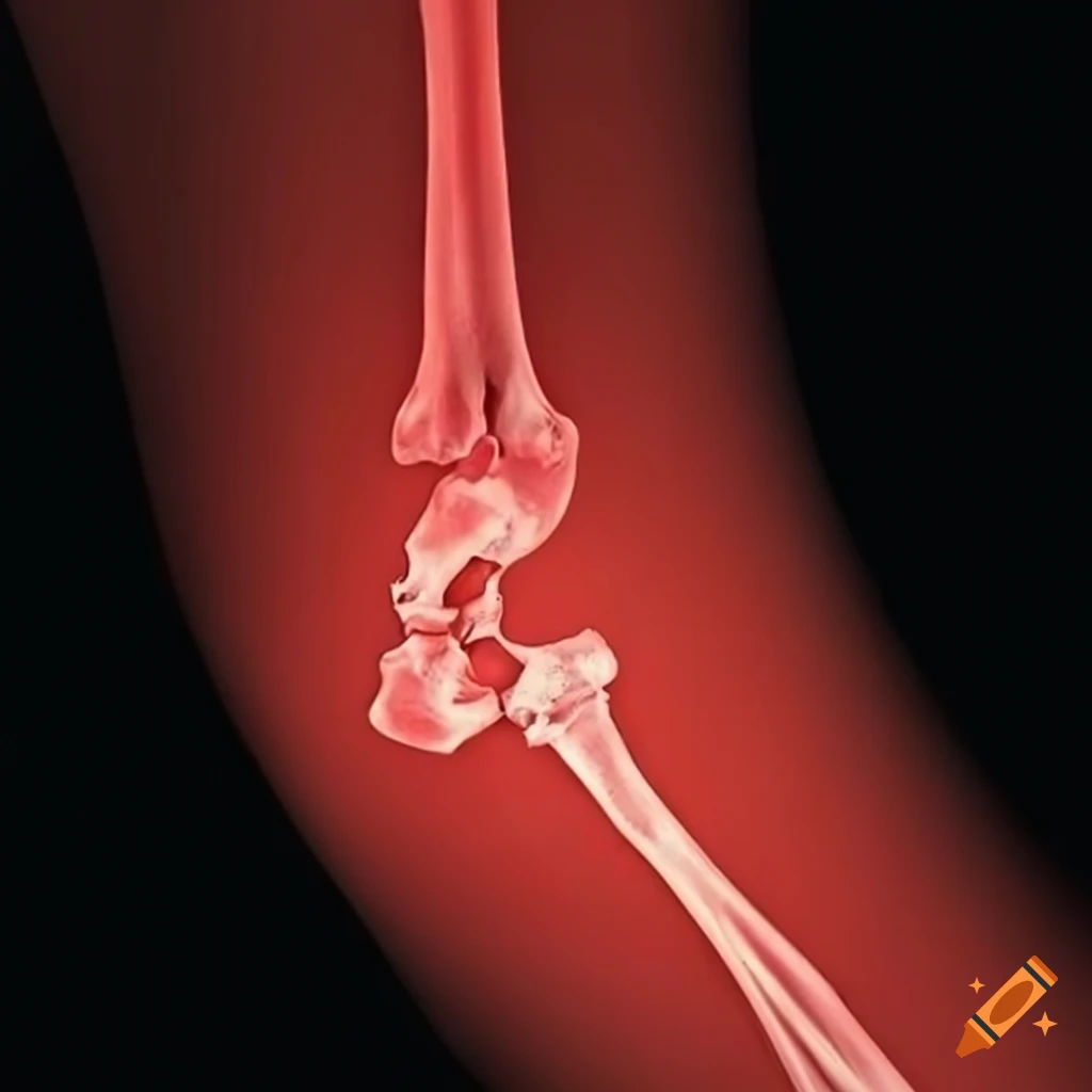 Xray showing a realistic broken arm bone with highlighted injury on Craiyon