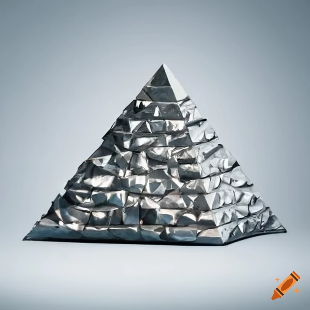 Upside down silver pyramid floating in the air on Craiyon