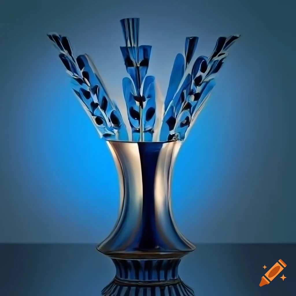 Stunning art deco vase in ultra high definition with dramatic blue hour lighting