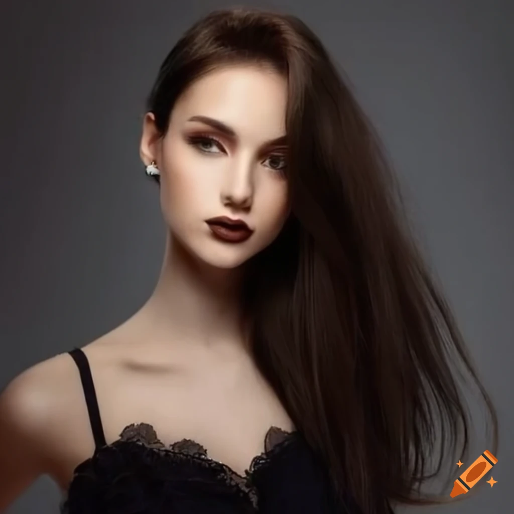 Young woman in classic elegant black party dress