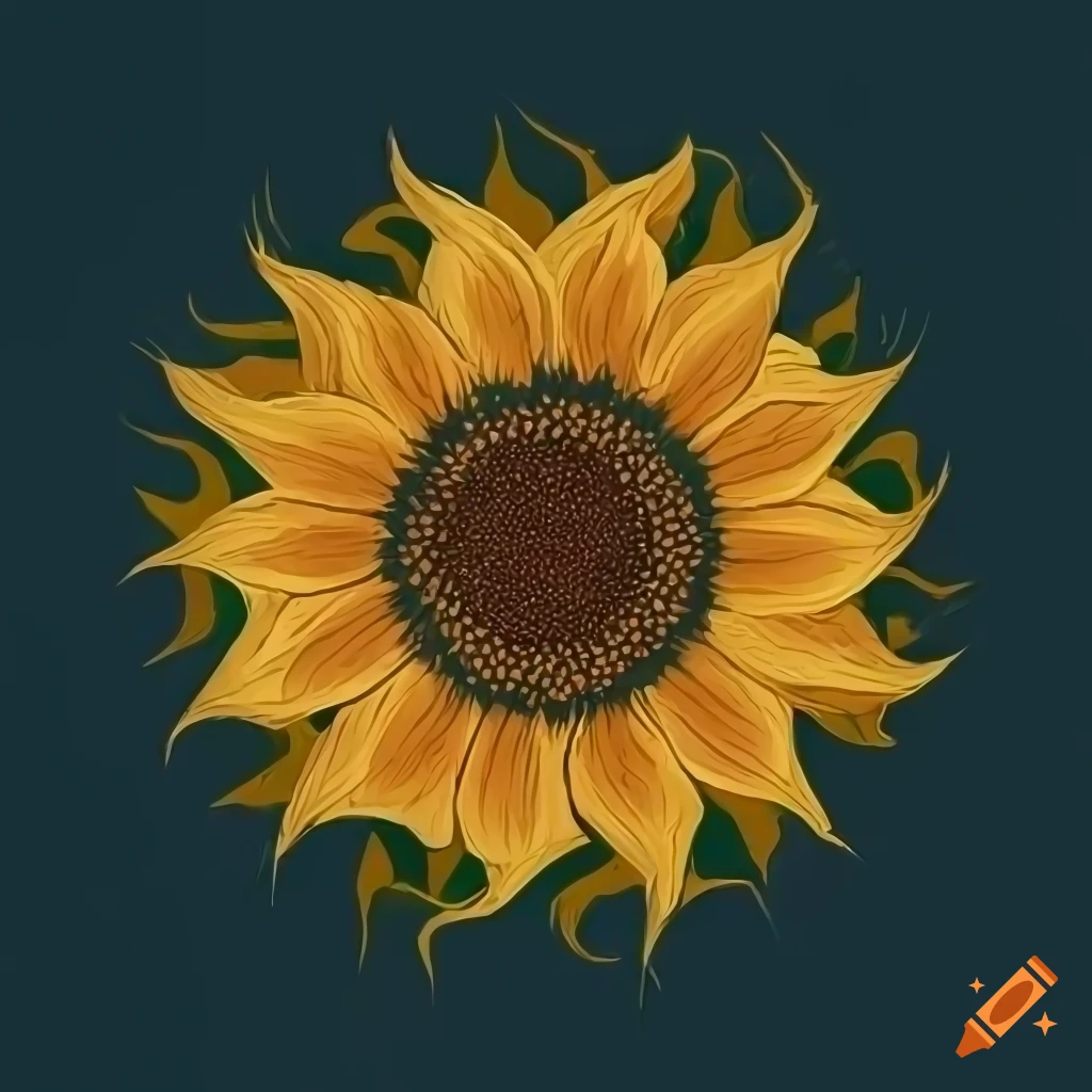 Stylized sharp sunflower in high definition drawing on Craiyon