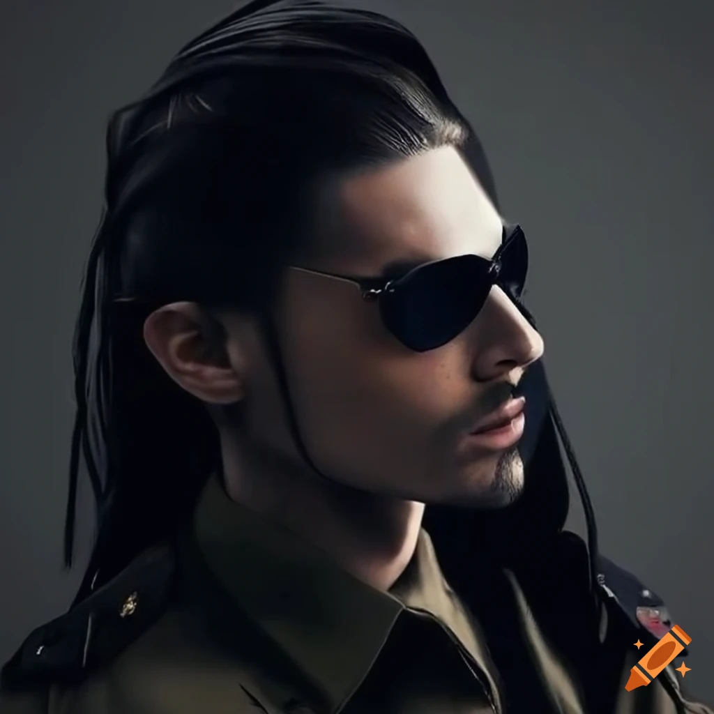 Stylish Brazilian military police officer with long tied black hair