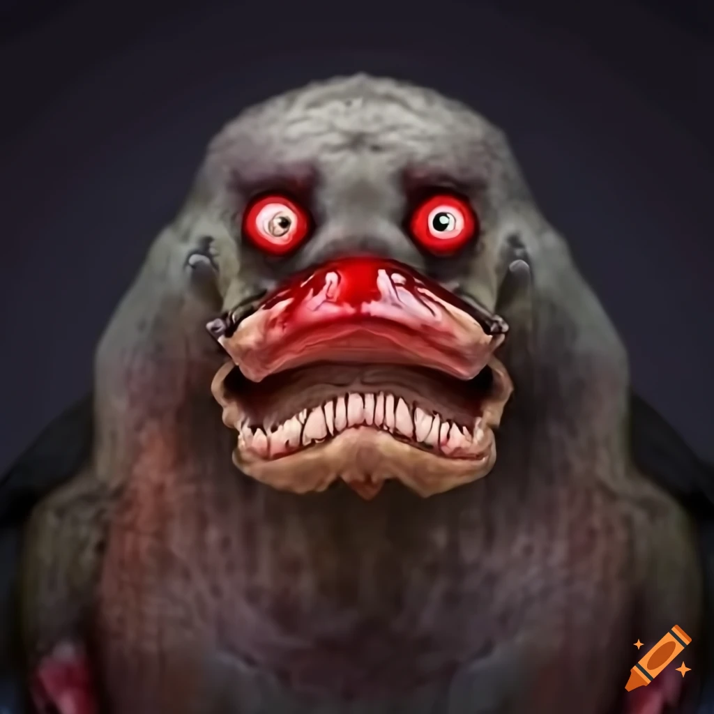 Portrait of an intense warrior platypus with red eyes