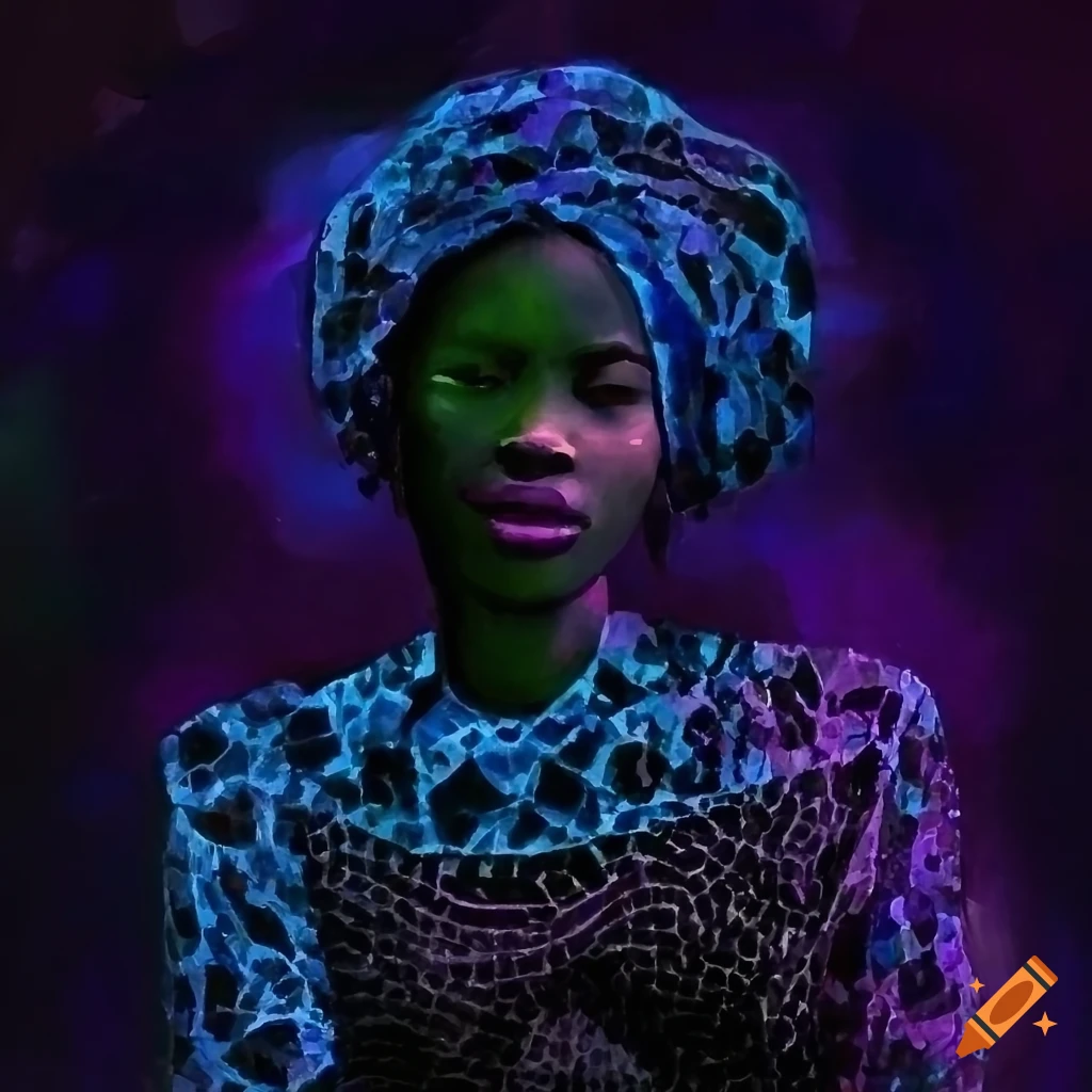 Beautiful African elf in the style of creativesxtra, tenebrism, naif, Caravaggesque, Quantum Impressionism