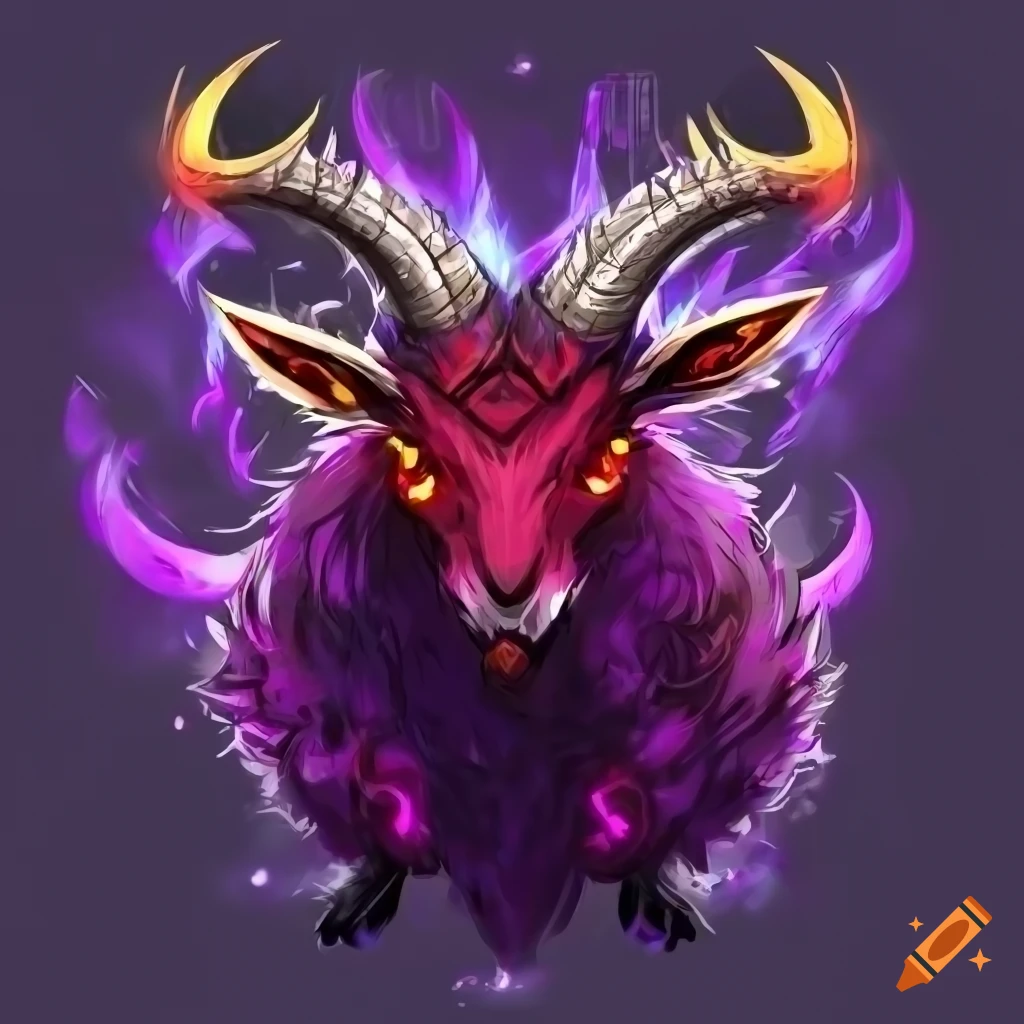 Fluffy purple and ruby red hexi cashmere goat hybrid with lizard eyes