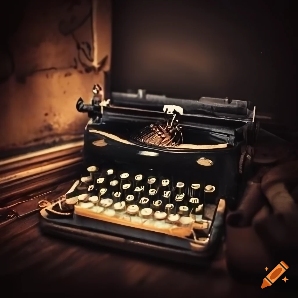 Vintage haunted typewriter with empty ink ribbon canister on Craiyon