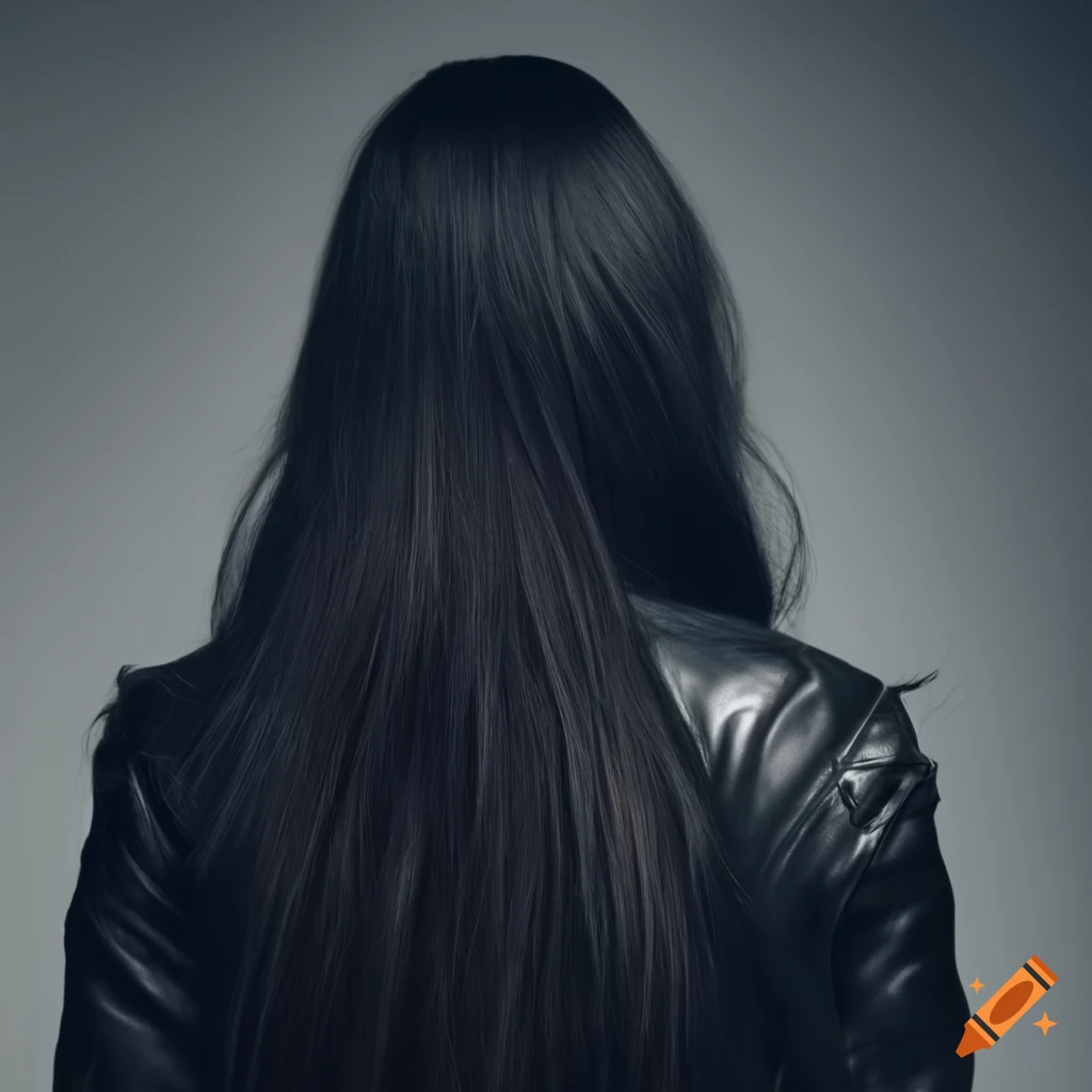 Actress in black leather jacket in a dark, moody room