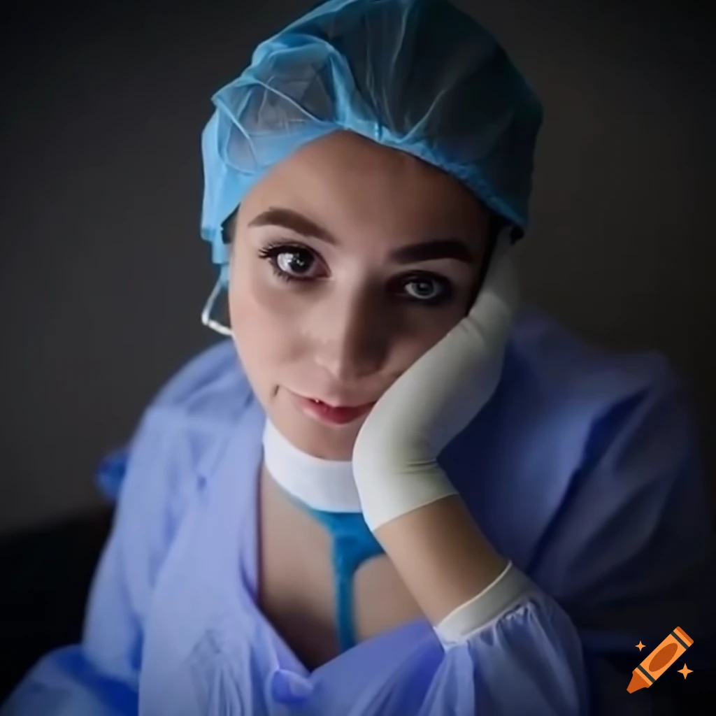 Person wearing surgical gown and gloves for ASMR