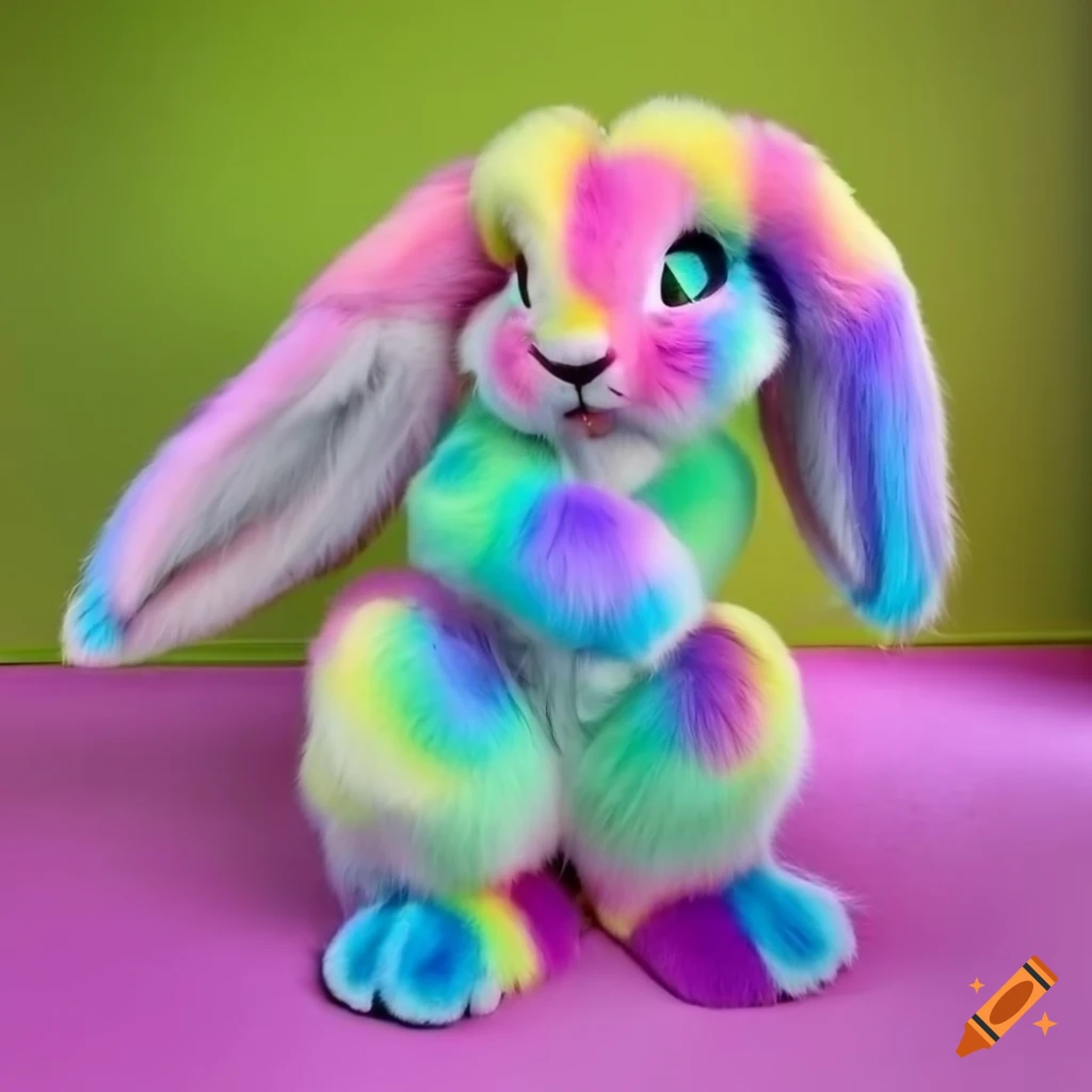 Colorful lop eared bunny fursuit kemono