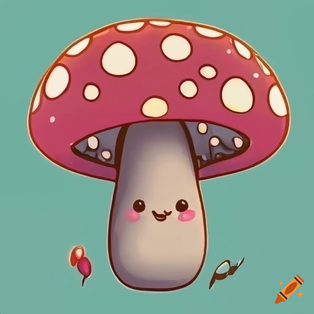 Cute kawaii drawing of a mushroom with cat ears on Craiyon