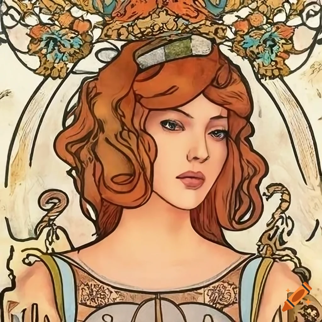 Alphonse Mucha inspired tarot card featuring Alyssa Milano