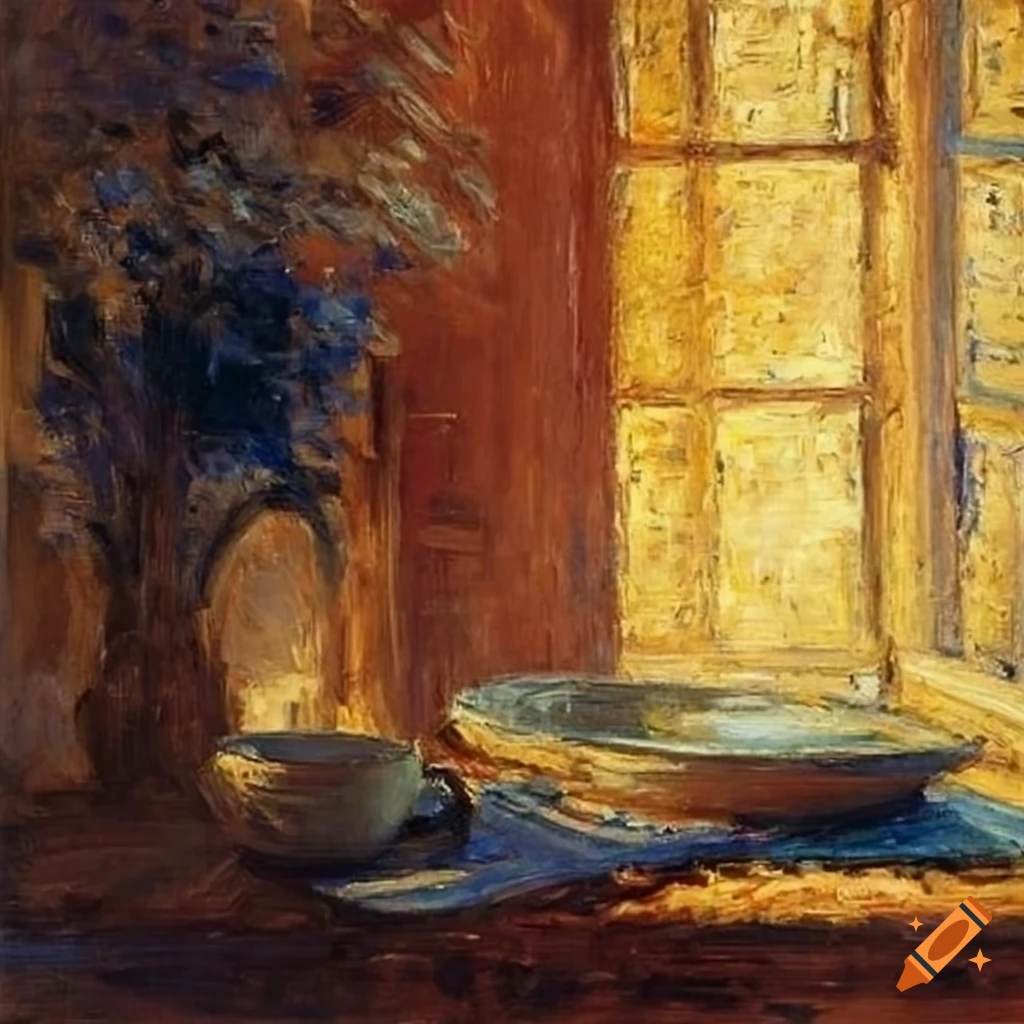 Artist studio with a coffee cup on the table at sunrise by Frederick Childe Hassam